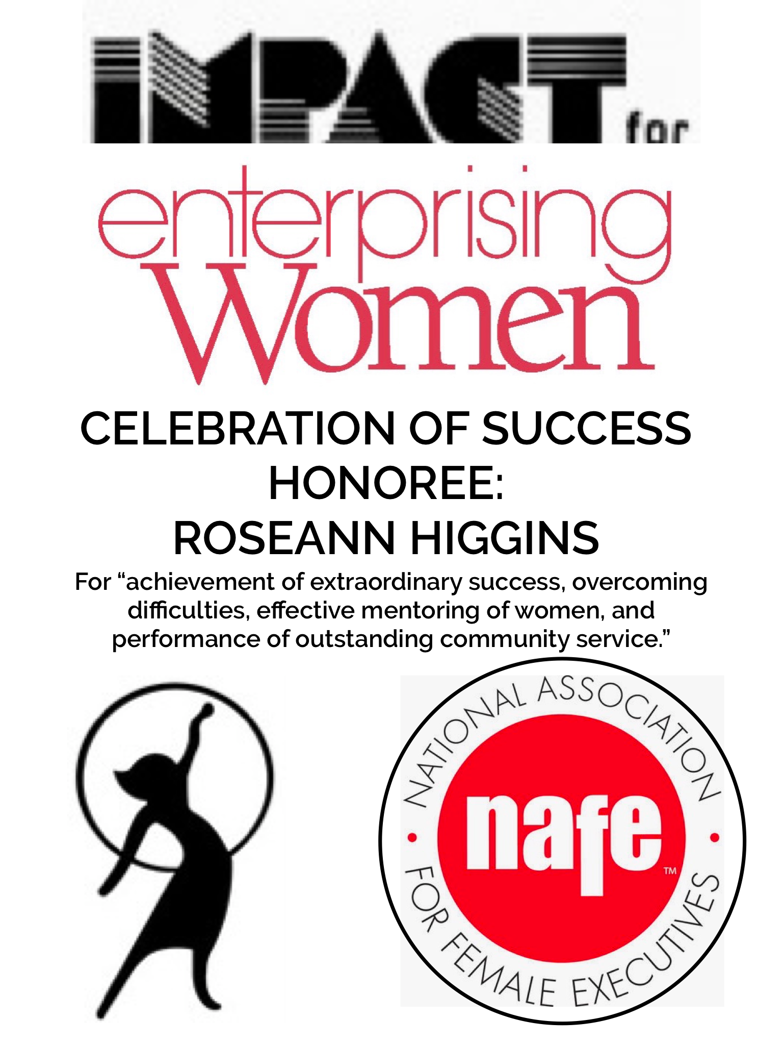 Roseann Higgins, Impact for Enterprising Women, National Association for Female Executives, Honoree, Celebration of Success, mentoring, women, community service, Phoenix, Arizona